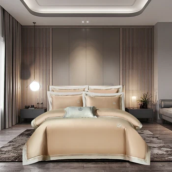 

New Crown embroidery blue Bedding Set 600TC Egyptian Cotton 1 Duvet Cover 1 Bed Sheet 2 Pillowcase Queen King size 4Pcs