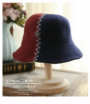 

100% Wool Felt Black Fedoras Hat Women Bucket Hat Pink Elegant Bow Curl Birm Ladies Cloche Hats Winter Floppy Bowler Caps