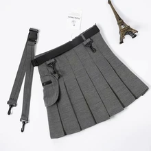 Плиссированная мини-юбка, Женская клетчатая юбка с высокой талией, корейская мода, черные клетчатые юбки для скейтеров, опрятная юбка-карго с поясом