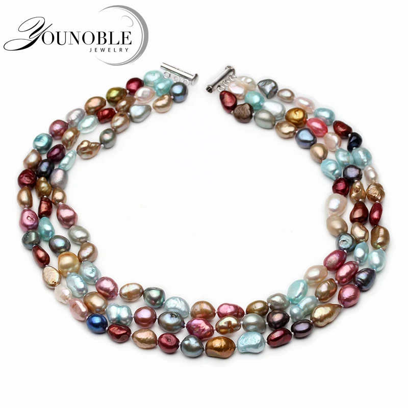 Натуральный пресноводный барочный жемчуг ожерелье для женщин, свадьба 3 ряда красочное многослойное ожерелье подарок на день рождения