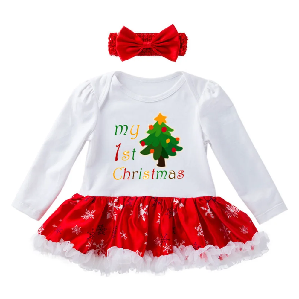 Детская Рождественская одежда; комбинезон для новорожденных девочек; Детская Новогодняя одежда для маленьких детей; платье в горошек+ повязка на голову; комплект из 2 предметов