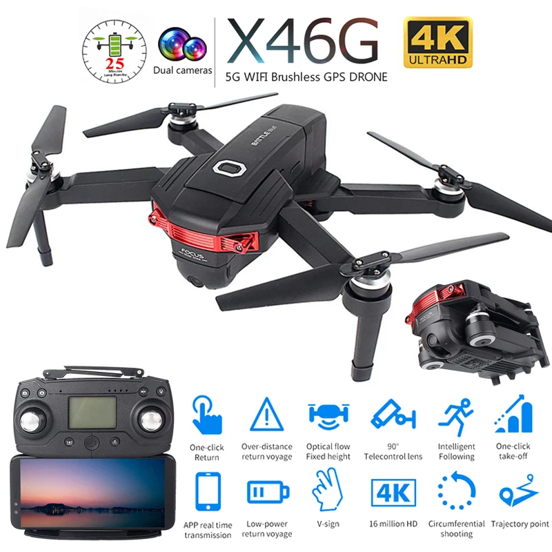 

X46G Foldable Profissional Brushless Drone with Dual Camera 4K HD 5G GPS WiFi FPV Wide Angle RC Quadcopter Helicopter Toy SG906