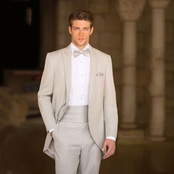 

Italian Beige Mens Wedding Suits Tailcoat Groom Wear Tuxedos Slim Fit Bridegroom Suits Terno Costume Homme 2Pcs Jacket Pants