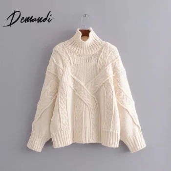 

Demandi sweater women's autumn and winter new eight strand knitting loose casual fashion commuter women's sweater