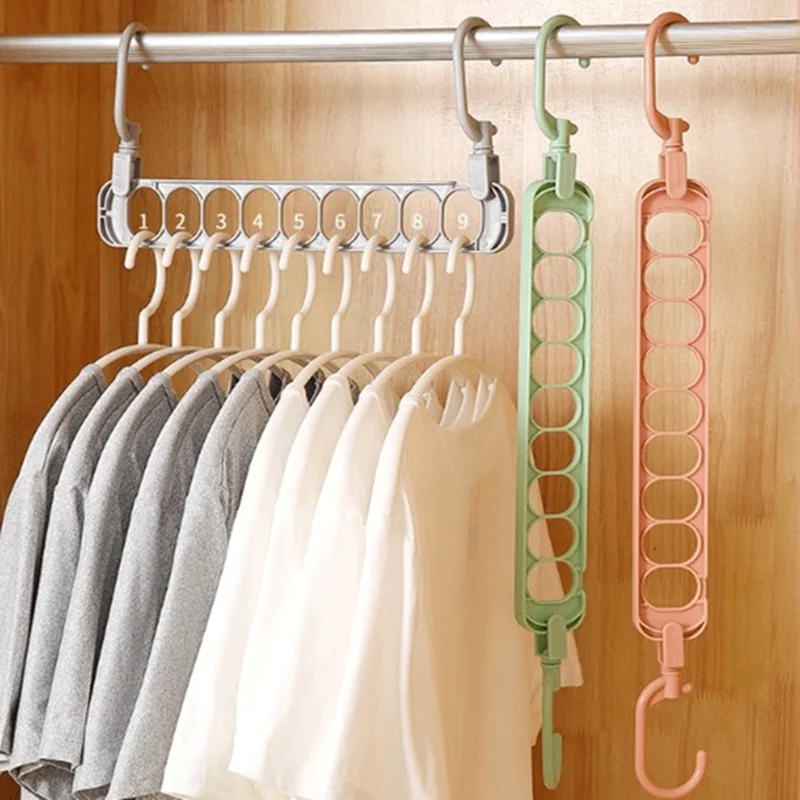 

New 9-hole Plastic Clothes Hanger Non-slip Wardrobe Rack 360 Degree Rotating Drying Shelf