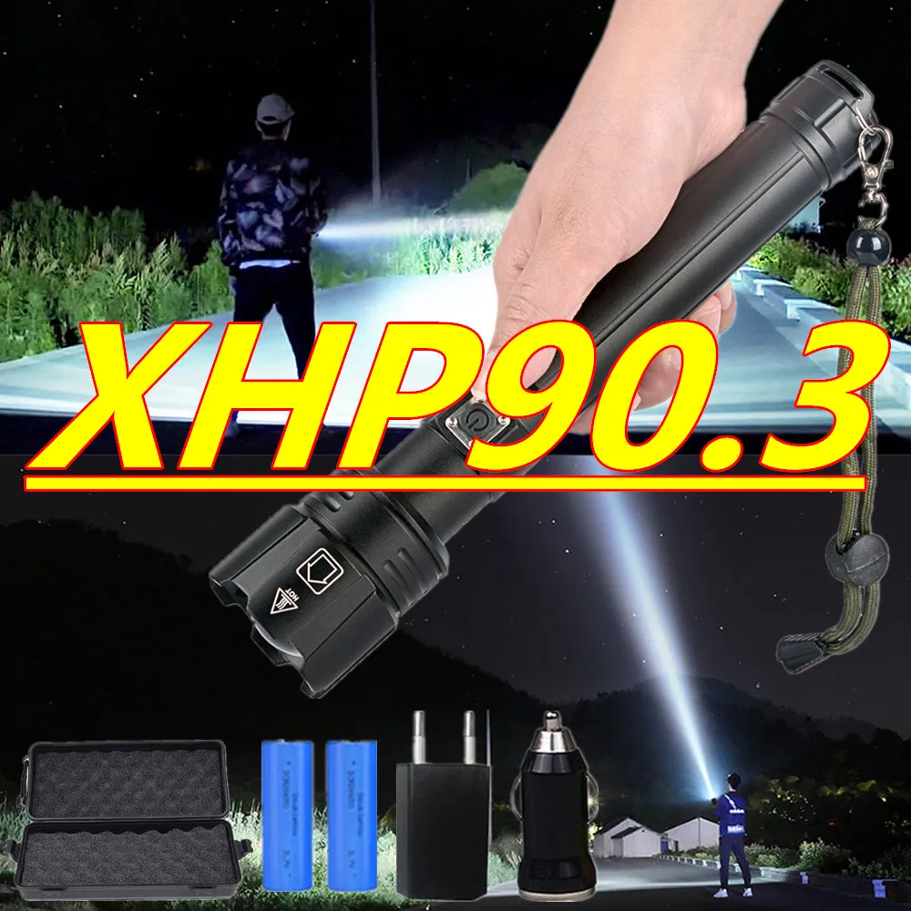 

Super Bright Led Torch Powerful XHP- P90.3 LED Use 2*26650 Battery Torch ZOOM Usb Rechargeable Flashlight Lantern Light