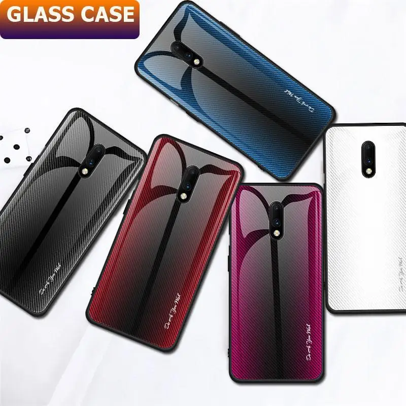 

Gradient Glossy Tempered Glass Phone Case For Oneplus 7 Pro Oneplus 7 1+7 Soft Silicone Edge Protective Cover Cases Coque Fundas