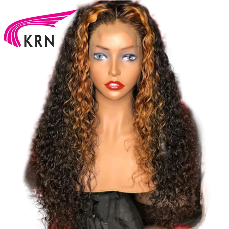 

KRN Ombre Brown With Honey Blonde Highlights 13*6 Deep Part Lace Front Human Hair Wigs Curly Peruvian Remy Lace Wig