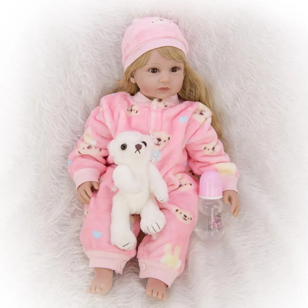 60cm Big Size soft cotton body +3/4 Silicone Vinyl Reborn Doll Toy Lifelike Gold curls Princess Toddler Babies girls best gift