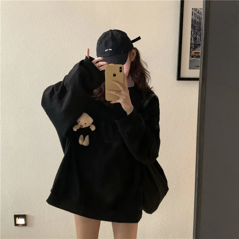 Teddy Bear Pocket Oversized Lightweight Sweatshirt Streetwear Pullovers ...