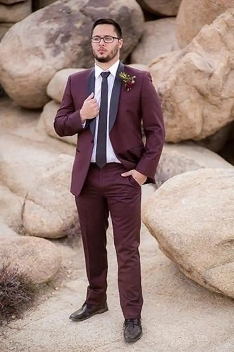 Classic Handsome Mens Suits Shawl Lapel 2 Pieces One Button Formal Party Vintage Grooms Made Tuxedos Blazer
