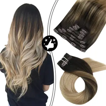 

Moresoo Clip in Hair Extensions Real Human Hair Balayage 10-24 Inch Double Weft Hairpiece for Women Natural Machine Remy
