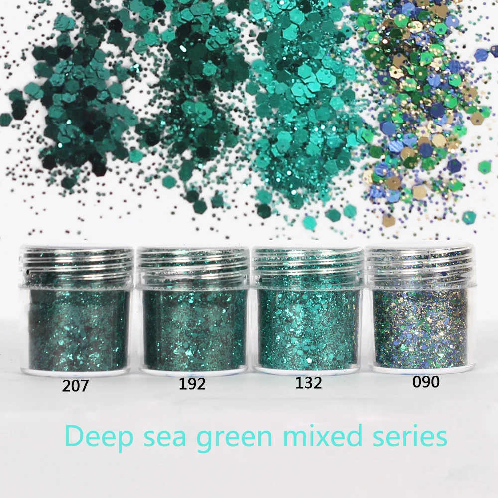 Glitter Per Unghie Effetto Olografico Deep Sea Green Serie Mista Scintillio Glitter Per Smalto Gel Uv Nailart 10 Ml/Barattolo