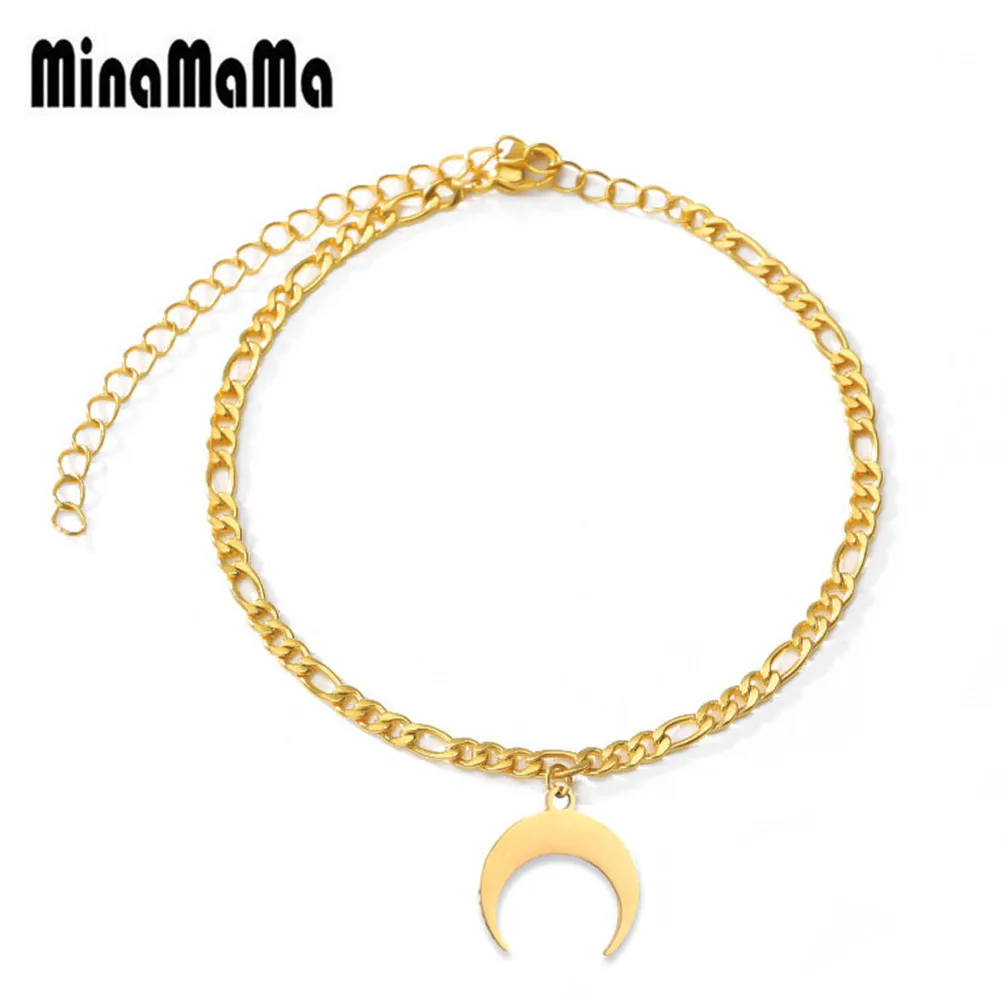 Bohemian Anklet Bracelet Foot Jewelry Stainess Steel Figaro Chain Moon Beach Anklet For Woman Jewelry Accessories Bohemian Anklet Bracelet Foot Jewelry Stainess Steel Figaro Chain Moon Beach Anklet For Woman Jewelry Accessories