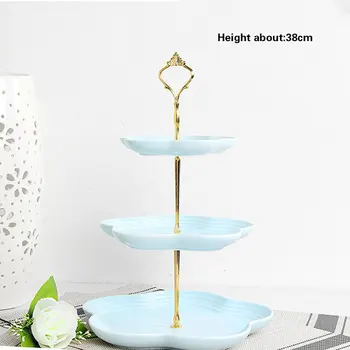 

Three-Layer Ceramic Cake Stand Creative Fruit Tray Snack Stand Three-Layer Matte White Gold Round Weddings Party