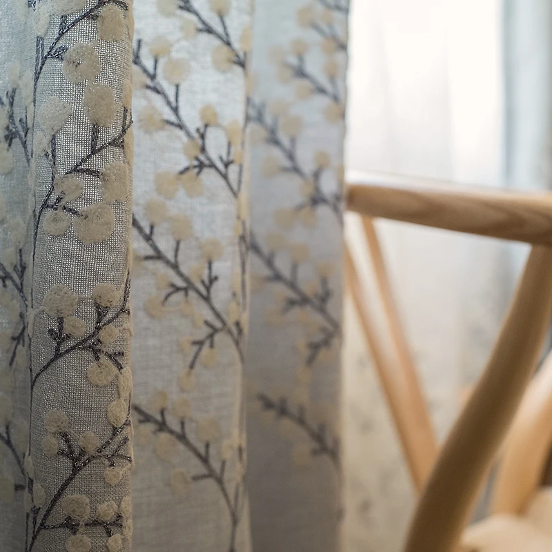 Cortinas opacas de lino y algodón con bordado Floral, color gris y azul, estilo chino, para sala de estar, dormitorio, ventana de Bahía, personalización, novedad