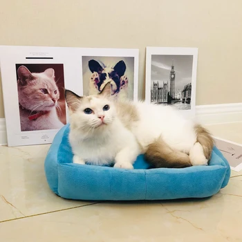

Blue Cat Bed Square Pet Nest Plush Dog Mat Cat Dog General Pet Supplies