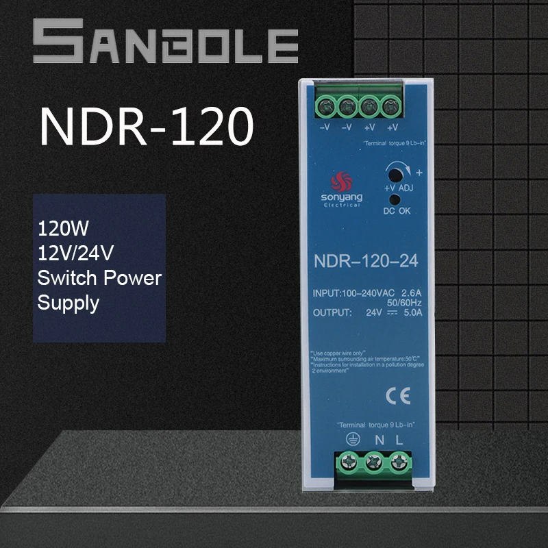 NDR-120-24 на din-рейке Тип направляющей импульсный источник питания ультратонкий 12V10A/24V5A 120 Вт металлический корпус AC/DC