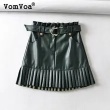Vomvoastyish шикарная мини-юбка из искусственной кожи с поясом Za, модная женская плиссированная юбка с высокой талией, Повседневная Уличная одежда, вечерние юбки Faldas