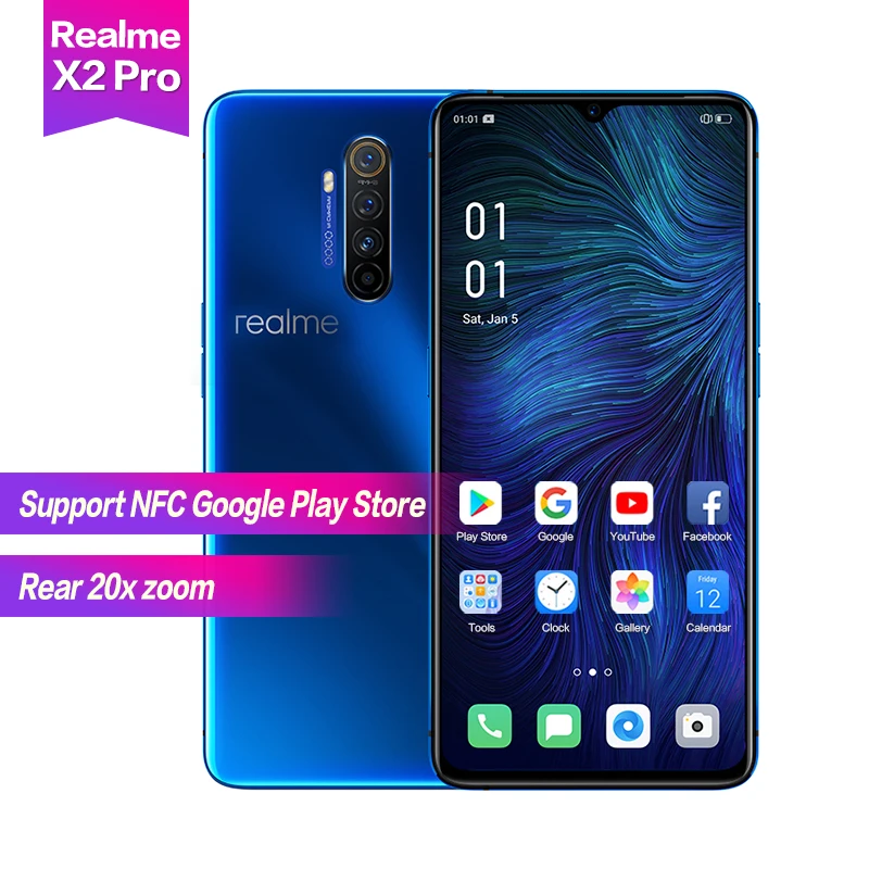 

Realme X2 pro 6.5" 20x zoom Snapdragon 855 plus Super AMOLED Support NFC 50W SuperVOOC 4000mAh 5camers 64MP Face+Fingerprint ID