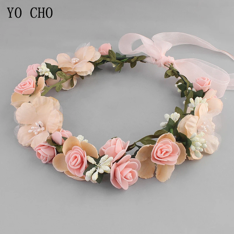 Meldel Bridal hair accessories foam rose headband women headdress silk fake flower wreath handmade headband Hair Accessories Bridal Hair Accessories