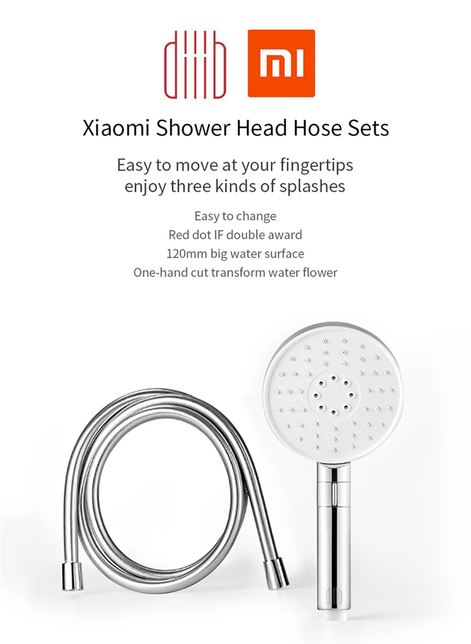 Xiaomi Mijia Diiib 3 Modes Handheld Shower Head Set 360 Degree 120mm 53 Water Hole with PVC Matel Powerful Massage Shower (1)
