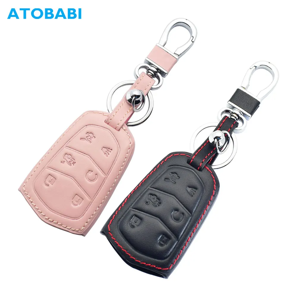 Real Leather Car Key Case For Cadillac Escalade 20152018 6 Buttons