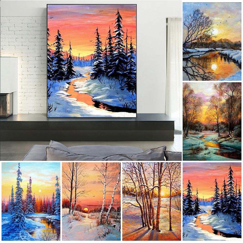 DIY Diamond Painting Winter Scenery Tree 5D Full Mosaic Embroidery Kit Landscape Handmade Art Gifts Decor For Home | Дом и сад