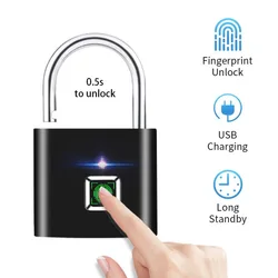 Fechadura da porta de segurança inteligente keyless usb à prova dwaterproof água recarregável impressão digital cadeado para locker esportes escola liga zinco metal bloqueio