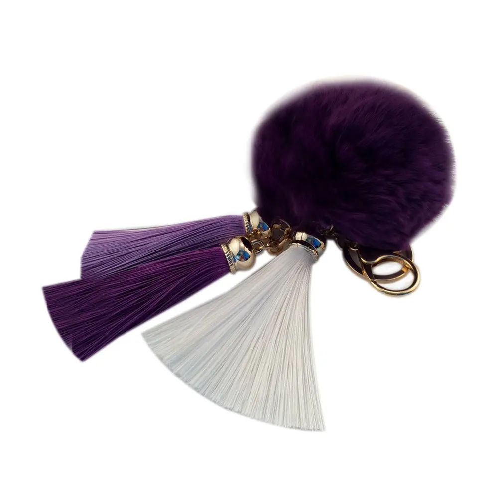 Novelty Lovely Rabbit'S Hair Ball Shape Keychain Pendant Key Ring With Tassel HandBag Pendant Car Keyring Perfect Decoration