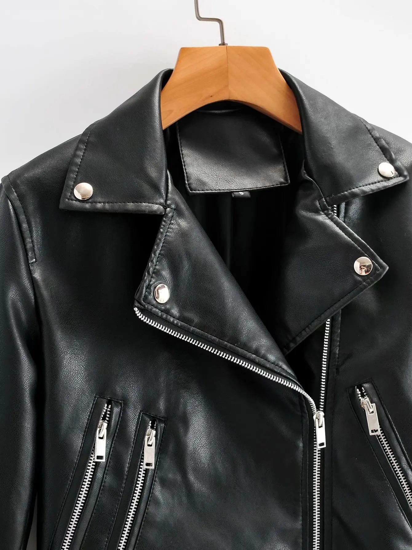 New Women Spring Autumn Black Faux Leather Jackets Zipper Basic Coat Turn-down Collar Motor Biker Jacket Soft Leather Jackets PU