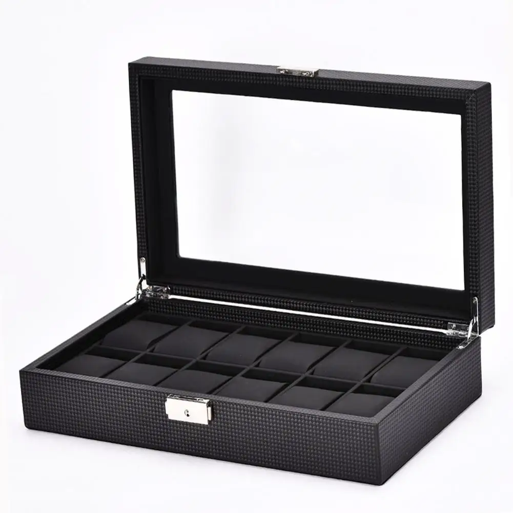 

Multi-Slots Carbon Fiber Watch Display Case Top Jewelry Storage Organizer Box
