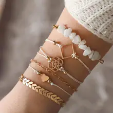 5 шт./компл. в Корейском стиле Новые вечерние туфли с плетеным ремешком ручной работы Браслеты комплекты куртка с модным геометрическим цепочка с стрелкой, браслеты с брелоками для Для женщин, ювелирное изделие, подарок