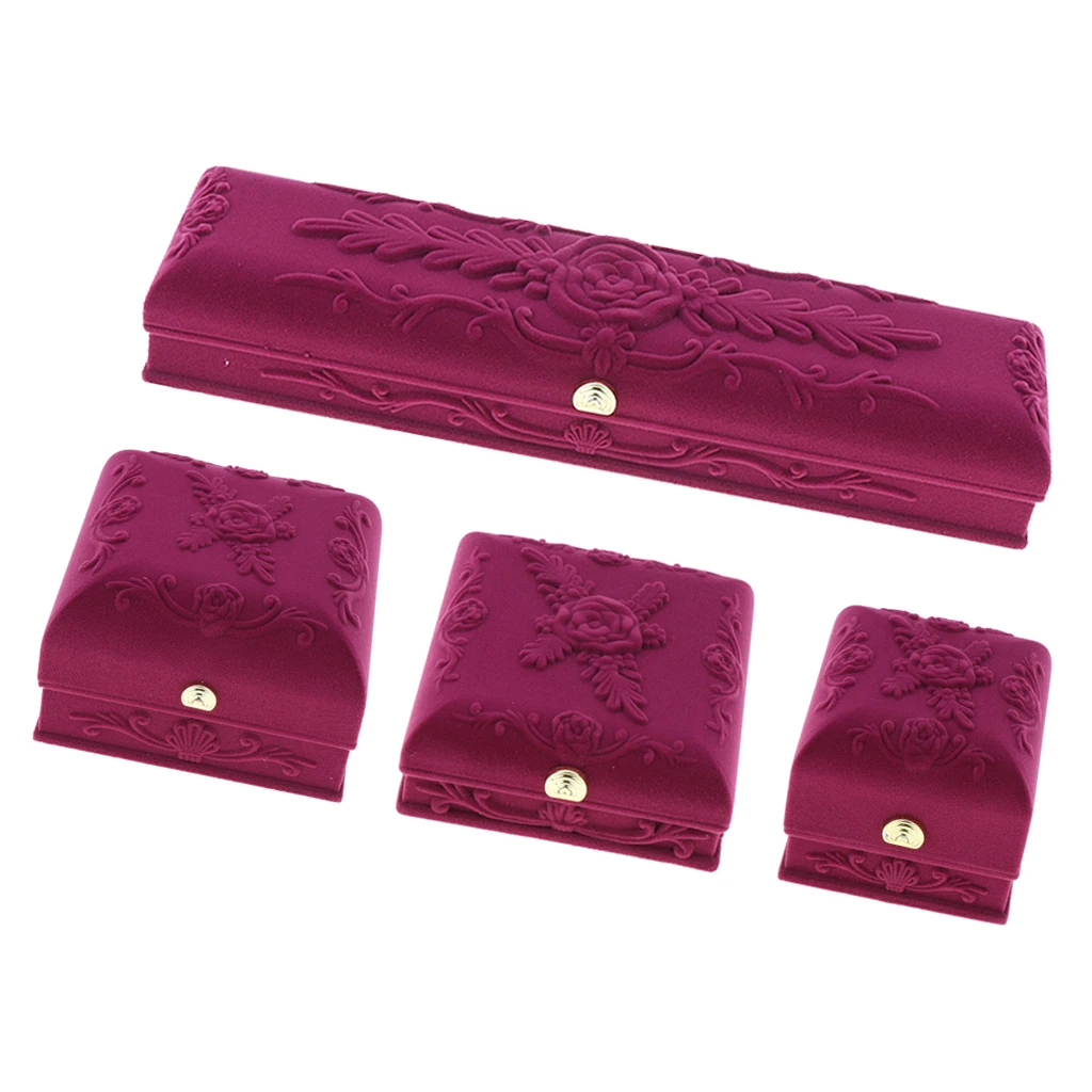 Prettyia Velvet Jewellery Display Case Necklace Bracelet Rings Storage Box