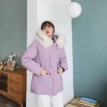 

Women Short Fur Collar Hooded Oversize Winter Down Coat Student Thick Warm Jacket Cotton Padded Wadded Parkas Big Pocket