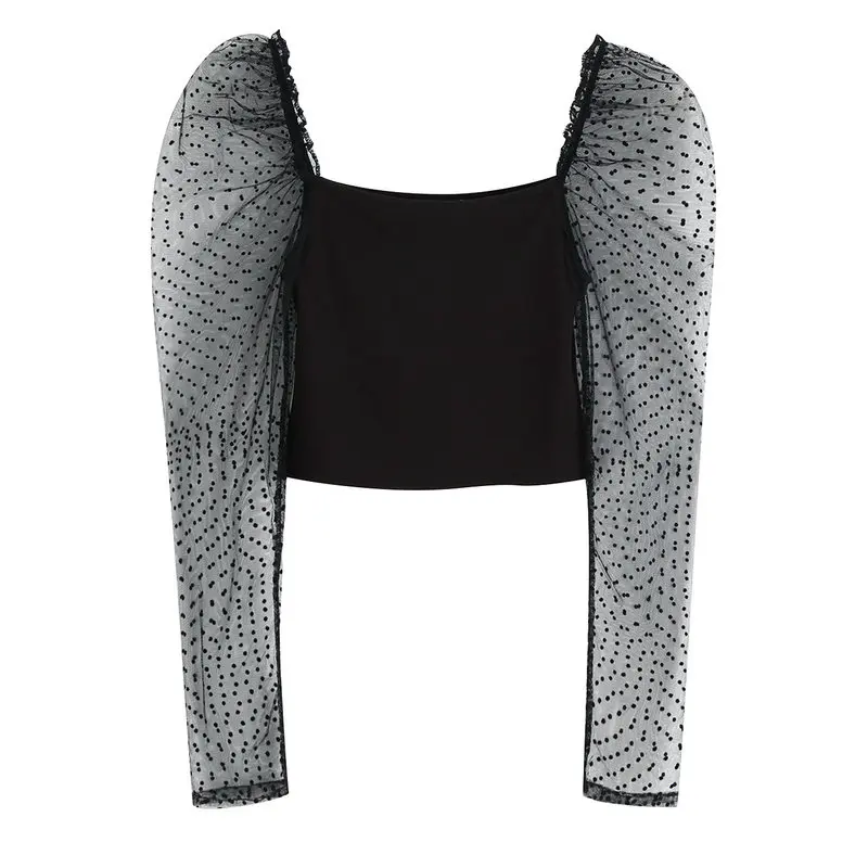 Tangada Женская эластичная черная блузка короткий стиль модные леггинсы с принтом рубашки с длинными рукавами женские шикарные топы BE675 - Цвет: Черный