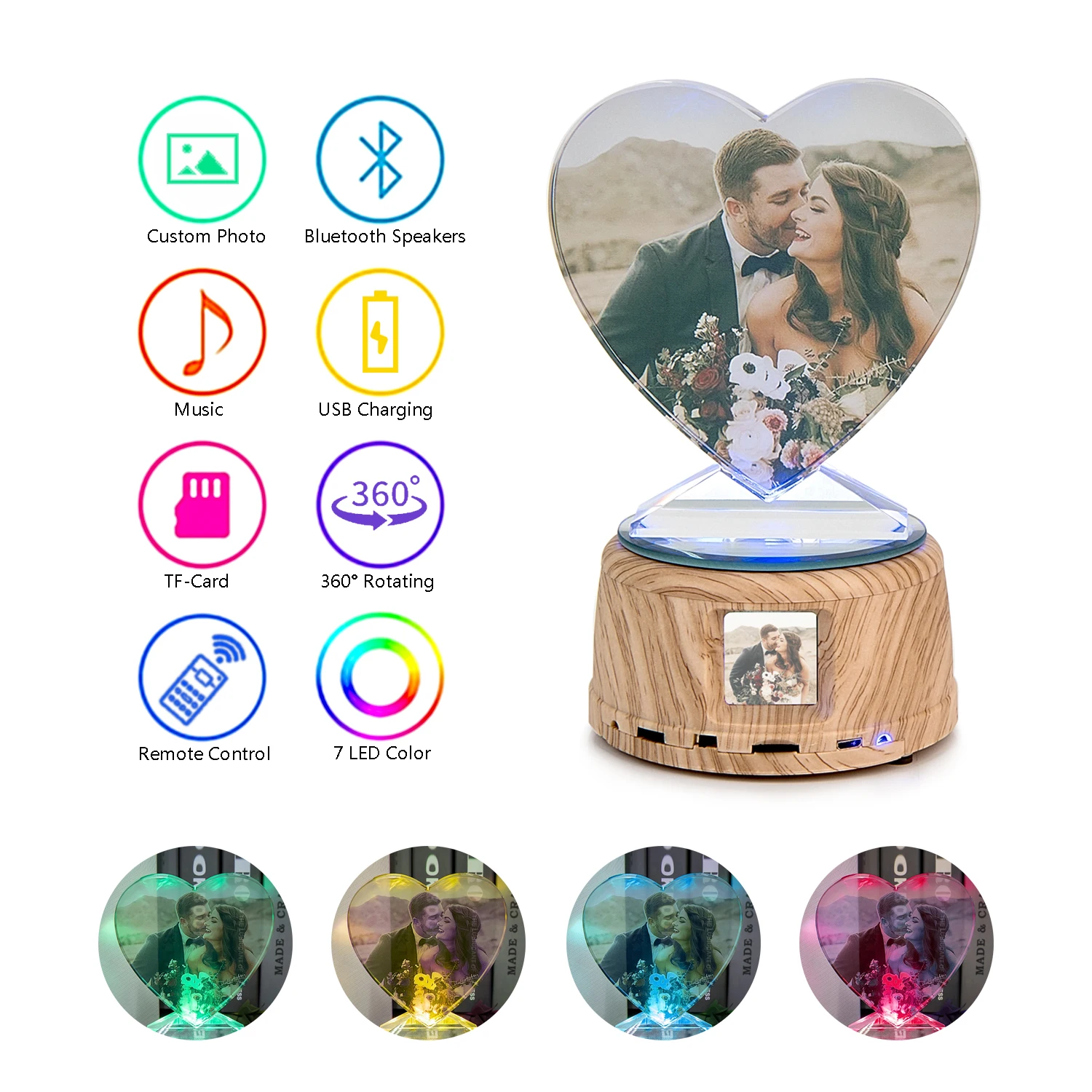 

Персонализированная рамка с кристаллами для фото, «сделай сам», музыкальный подарок в форме сердца, Bluetooth Вращающийся Динамик на заказ, свадебный сувенир, праздничные подарки