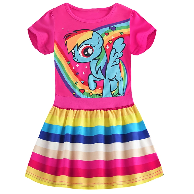 

Kids Girls Clothing My Little Pony Unicorn Dresses Cartoon Children Sport Causal Striped Dress Costume For 3-8 Years Kid Clothes