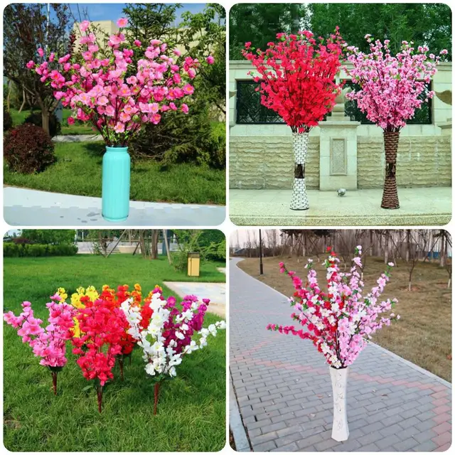 120CM Artificial Cherry Tree Spring Plum Blossom Peach Branch Silk Flower Tree Simulation Flower Wedding Home Decoration