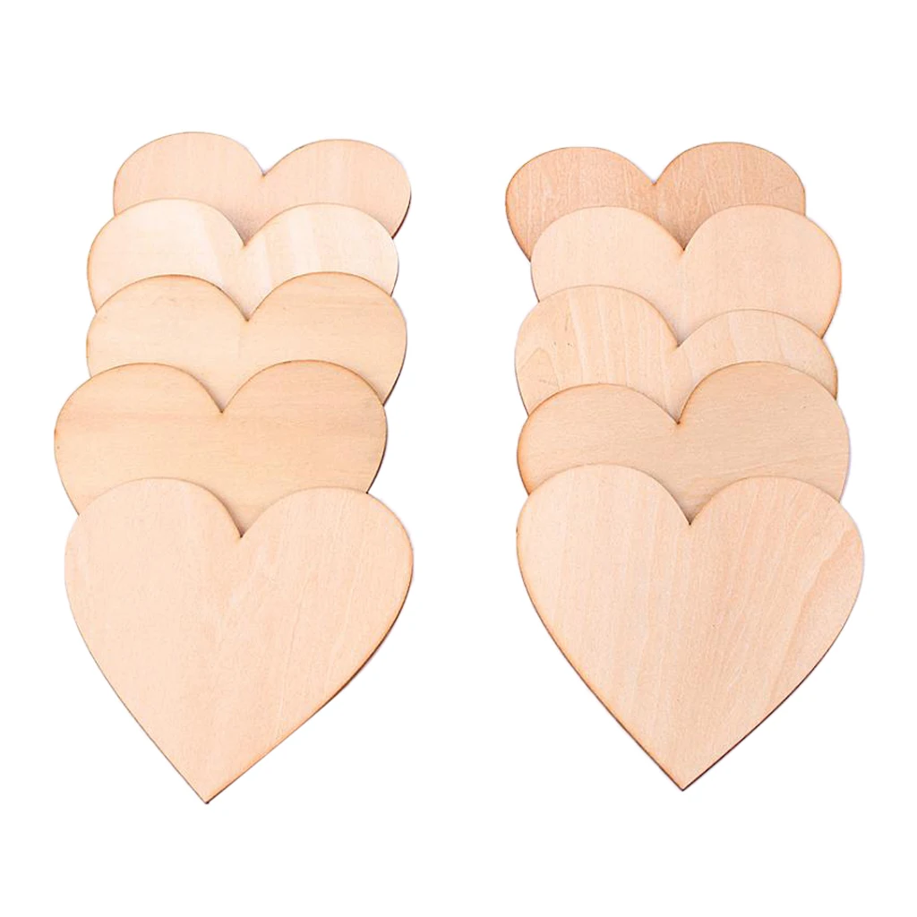 10pcs Unpainted Heart Shapes Kids Crafts Wooden Embellishments Crafts Wedding Decorations 10cm