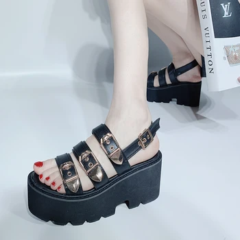 

Women High Heels Casual Chunky Heels Womans Sandals Summer Woman Shoes Punk Gladiator Sandals Black Women Wedge Shoes