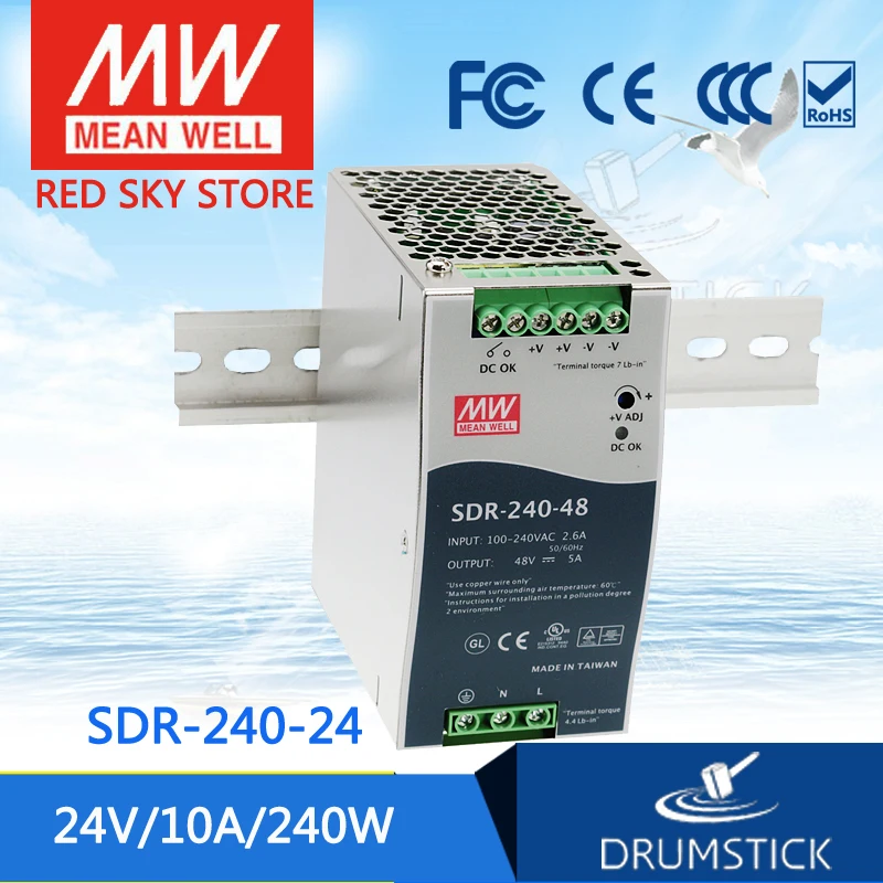 

Ship from USA MEAN WELL SDR-240-24 24V 10A SDR-240 24V 240W Single Output Industrial DIN RAIL with PFC Function