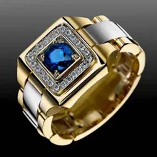 Роскошное маленькое кольцо из голубого кристалла с циркониевым камнем мужское женское ювелирное обручальное кольцо из желтого золота обещающие кольца для мужчин и женщин
