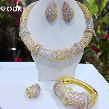 

GODKI Luxury Party Bamboo Knot 4PCS Nigerian Jewelry Set For Women Wedding Zircon Indian African Bridal Jewelry Set 2018