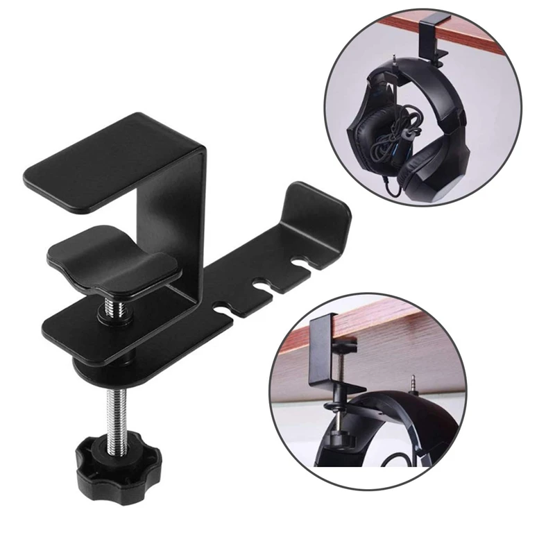 Headphone Hanger 360 Degree Rotation Universal Aluminum Headphone Adjustable Headset Stand Clamp Mount Desk Hook Holder Fits A