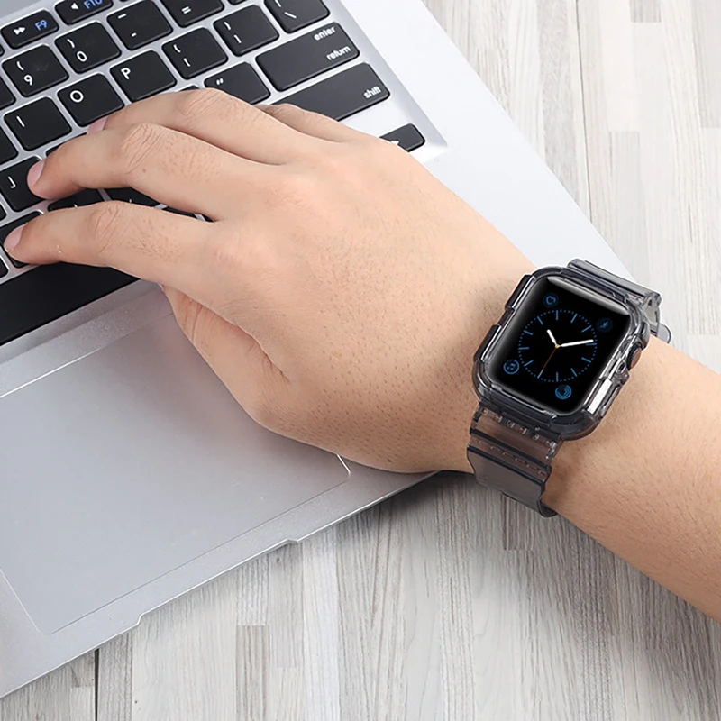 Case+Strap For Apple Watch Band 40mm 44mm 42mm 38mm Accessories Soft Transparent Bracelet iWatch  for iWatch Series 6 5 4 3 2 1