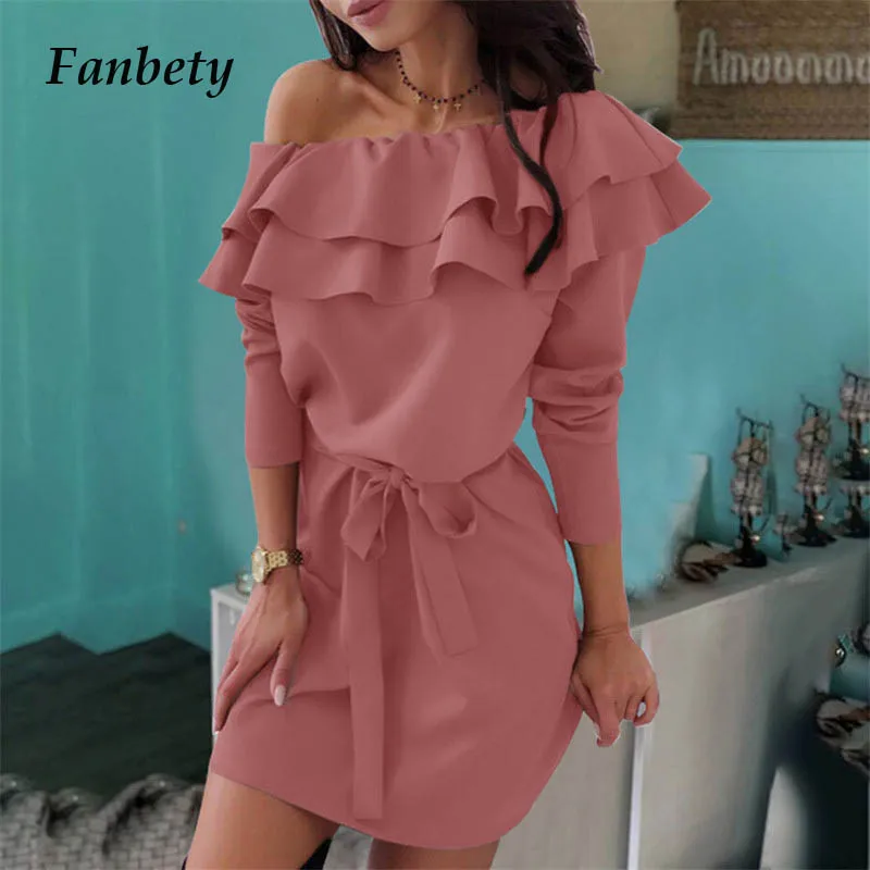 Женское сексуальное платье с открытыми плечами и оборками женское демисезонное