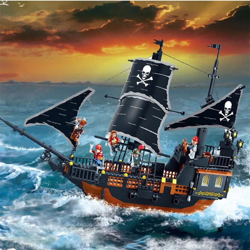 

legoinglys Caribbean Pirates Pearl Ghost Ship Big Model Pirate Ship Enlighten Building Blocks Educational Birthday Kids Toy Gift
