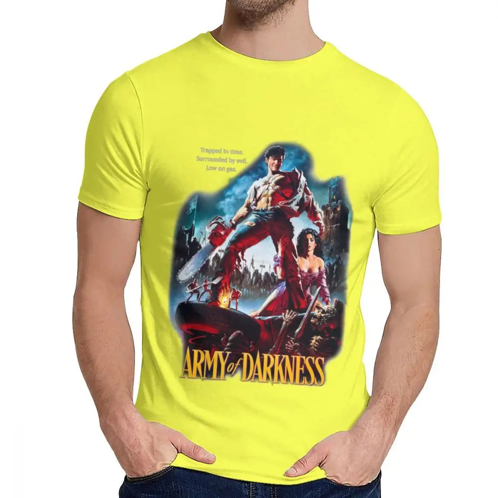 Винтажная футболка с героями фильма ужасов «Армия тьмы», золы Вильямс, Зловещие мертвецы, Новое поступление, мужской топ из натурального хлопка, футболка - Цвет: Цвет: желтый