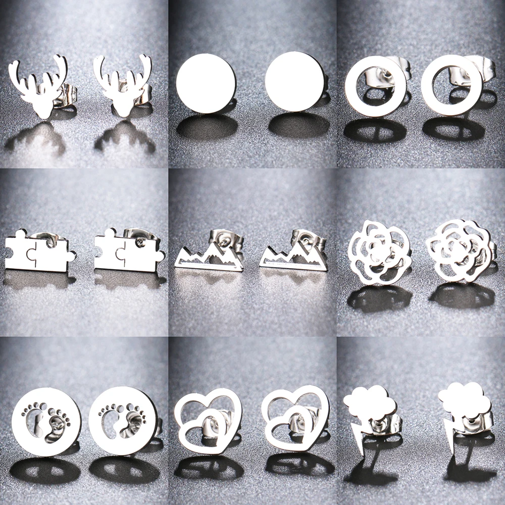 Stainless Steel Earrings Minimalism Map Sun Classic Stud For Women Jewelry Wedding